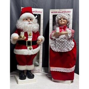 Vintage Telco Motionettes Santa and Mrs Claus Animated Lighted Figures  Boxes